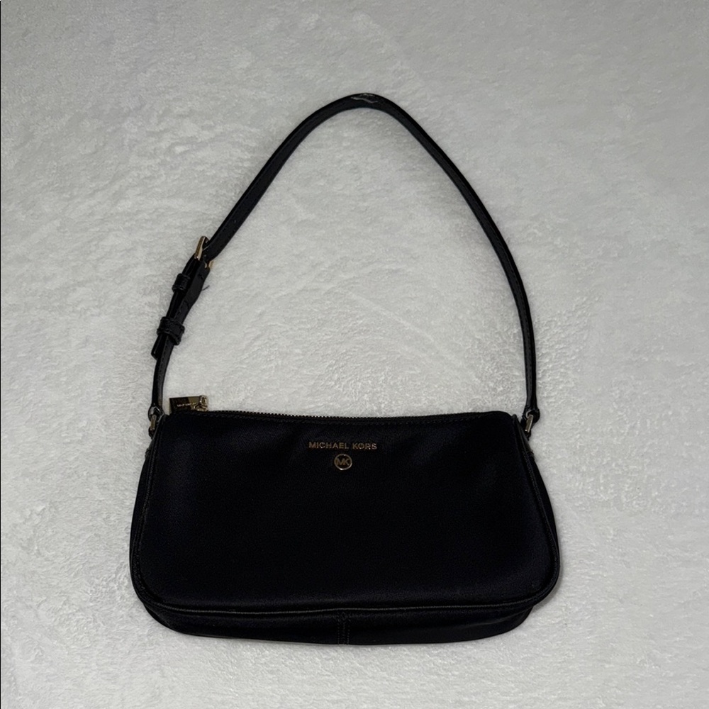 MICHAEL KORS black shoulder nylon purse with gold hardware